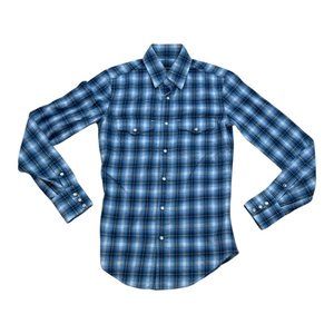 TOM FORD Western Style Blue Plaid Soft Cotton Dress Shirt Size 37